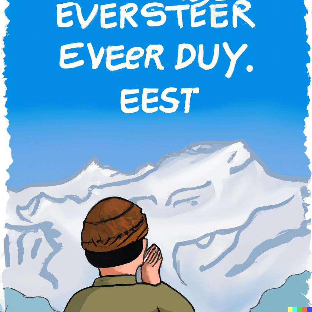 someone gazing at Mount Everest, greeting card illustration